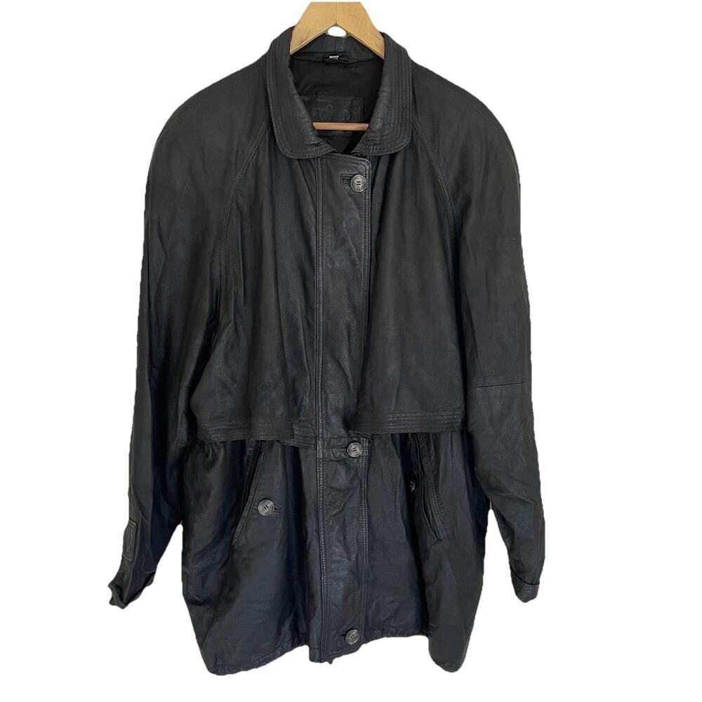 VTG 80s Euro Derimod Soft Black Leather Jacket Slouchy Retro Flaps Men 42-46